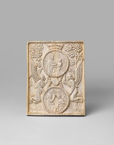19世紀のゴシック様式の単一パネルでのイブの創造と受胎告知 作： European School