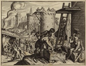 エルサレムの城壁を再建するユダヤ人 (彫刻) 作： European School