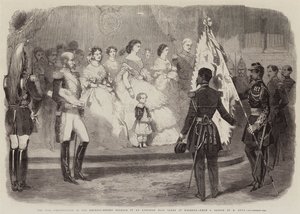 戦争、マゼンタで撮影されたオーストリア国旗を皇后・ウージェニーに贈呈（彫刻 作： European School