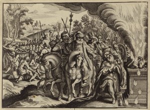 バアルへの犠牲ではなく、エリヤの犠牲を燃やす神の火（彫刻） 作： European School