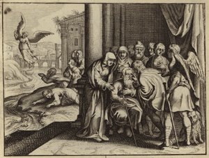 父トビトの視力を回復するトビアス（彫刻） 作： European School