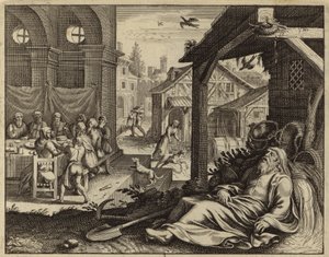 スズメの糞で目がくらんでいるトビト（彫刻） 作： European School