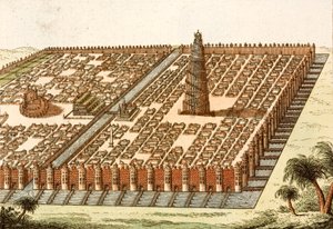 バベルの塔、バブリーオンの王宮と空中庭園（彩色済み彫刻 作： European School