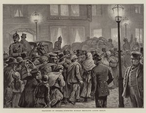 コレラの疑いのあるロシア移民のベルリン横断輸送（リトグラフ 作： European School