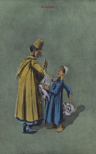 鶏をめぐって口論する2人の男（カラーリトグラフ） 作： European School