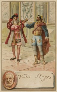 ヴィクトルユーゴー、フランスの作家、彼の戯曲ヘルナニ（1830）の場面 作： European School