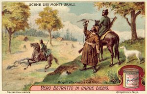 ハヤブサと狩りをするボーグル（クロモリト） 作： European School
