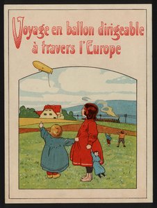 ヨーロッパを巡る飛行船の旅（カラーリトグラフ 作： European School
