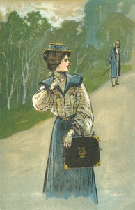 男に見守られる森の中の女（カラーリトグラフ） 作： European School