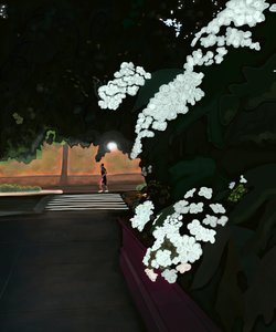 午前6時。雨の朝とジョガー。プロスペクト・パーク・ウエスト（デジタルアート）