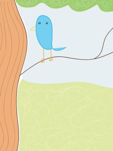 細い枝に青い鳥、2015年（iPadでアップルペンシルを使って手描きしたもの）