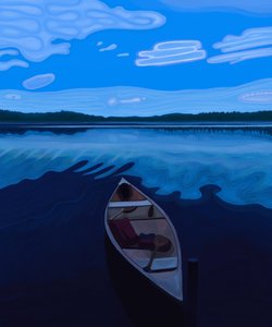 夕暮れのメイン湖のカヌー（デジタルアート）