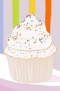 カップケーキ、バニラアイシングとスプリンクル、ブルックリン（デジタルアート） 作： エヴァン・スクラー