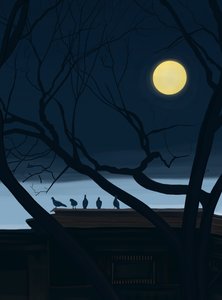 屋根の上の5羽のハト（デジタルアート） 作： エヴァン・スクラー