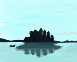 メイン州の湖、2015年（iPadでアップルペンシルを使って手描きしたもの） 作： エヴァン・スクラー