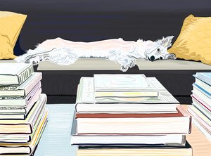 本とソファのミニー、2020-24年頃（デジタルアート） 作： エヴァン・スクラー