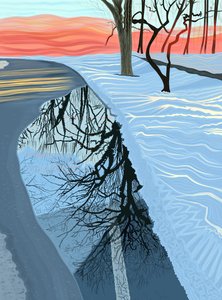 ブルックリン、公園の水たまりと雪（デジタルアート） 作： エヴァン・スクラー