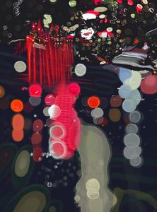 フロントガラスに反射した雨と光、ブルックリン（デジタルアート） 作： エヴァン・スクラー