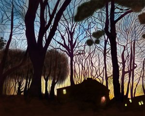 ブルックリン、夜明けの店舗ビル（デジタルアート） 作： エヴァン・スクラー