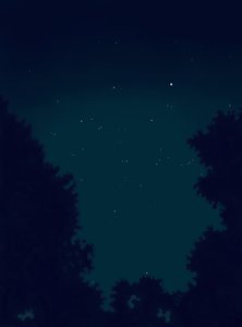 夜空の星と樹木の輪郭（デジタルアート）
