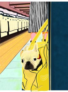 犬をバッグに入れた地下鉄通勤者、ブルックリン（デジタルアート） 作： エヴァン・スクラー