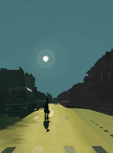 9番街を歩く太陽と女性（デジタルアート） 作： エヴァン・スクラー