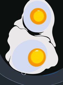 鋳鉄のスキレットで焼く2つの卵 ブルックリン（デジタルアート） 作： エヴァン・スクラー
