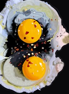 フライパンで焼く2つの卵、ブルックリン（デジタルアート）