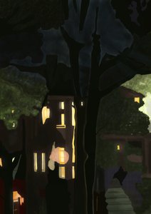 夜の汚れた窓からの眺め（デジタルアート） 作： エヴァン・スクラー