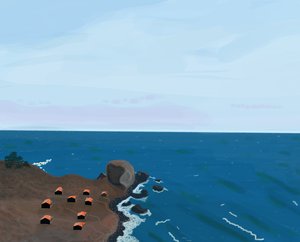 パシフィック・コースト・ハイウェイからの眺め、2016年（iPadでApple pencilを使って手描きしたもの） 作： エヴァン・スクラー