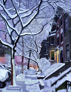濡れた雪、ファーストライト、ブルックリン（デジタルアート） 作： エヴァン・スクラー