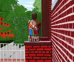 クラウンハイツに座る女性、夏（デジタルアート） 作： エヴァン・スクラー