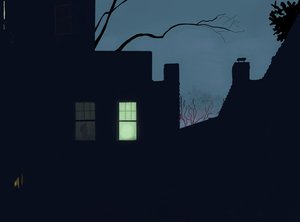 裏窓、冬、夕暮れ、ブルックリン（デジタルアート） 作： エヴァン・スクラー
