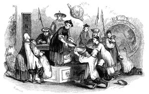 1847年の欠乏期にトウモロコシを人々に配る 作： Evans
