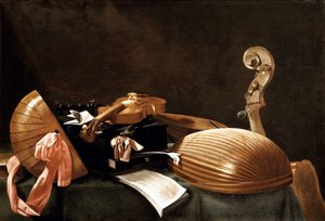 楽器のある静物c。 1650 作： Evaristo Baschenis