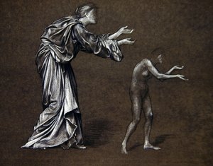 父の宝石を渡す聖クリスティーナ 作： Evelyn De Morgan