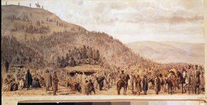 プレヴェン（プレヴナ）（ブルガリア）でのオスマン・パシャ（1837-1900）の軍隊の捕虜。 （オスマン・パシャ軍のプレベンでの捕われの身）。 露土戦争 (1877-1878) のエピソード。 エフゲニー・キリロヴィチ・マカロフ (1842-1884) の作品、紙に水彩 作： Evgeni Kirillovich Makarov