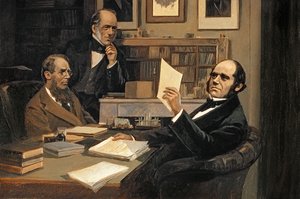 ジョセフフッカー（1817-1911）、チャールズライエル（1797-1875）、チャールズロバートダーウィン（1809-82） 作： Evstafieff