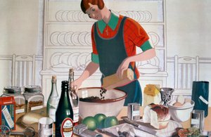 エンパイア・クリスマス・プディングを作る、c. 1920年代のカラーリトグラフ 作： FC Harrison