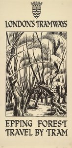 「Epping Forest, Travel by Tram」、ロンドン カウンティ カウンシル LCC トラムウェイのポスター、1922 年 作： FW Farleigh