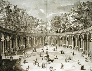 ジェラール・ジャン=バティスト・スコタン（1671-1716）が1715年頃に出版した「ヴェルサイユ宮殿の平面図、断面図、立面図」より「ヴェルサイユの柱廊」（彫刻 作： F. (after) Delamonce
