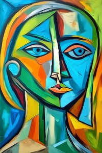 カラフルなキュビズムの女性の絵、オンデマンド・カスタム・プリント 作： F. Abderrahim
