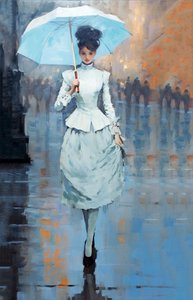 傘をさした若い女性のファッション、アートプリント 作： F. Abderrahim