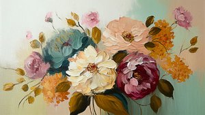 抽象的なヴィンテージの花の絵、オンデマンドで横長のキャンバスプリント 作： F. Abderrahim
