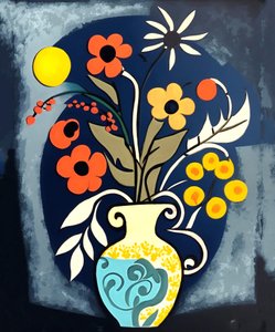 抽象印象派の花瓶の花, 壁掛けアート｜キャンバスプリント 作： F. Abderrahim