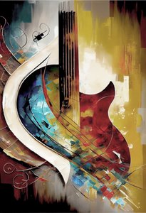 抽象的な音楽油絵：ギターの太いブラシストローク キャンバスアートプリント 作： F. Abderrahim