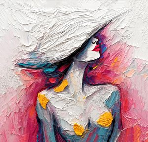 抽象的な油絵のファッションの肖像画の女性、販売のための壁の芸術の印刷物 作： F. Abderrahim