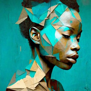 アフリカの少女の肖像画、三角形の効果絵画、オンデマンドのキャンバスプリント 作： F. Abderrahim