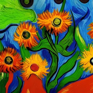 キャンバスに描かれた美しい印象派の花, 寝室の壁飾り, 鮮やかな色彩 作： F. Abderrahim