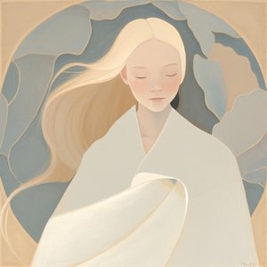 ブロンドの女の子の絵、抽象的な油絵、オンデマンドで壁アートプリント